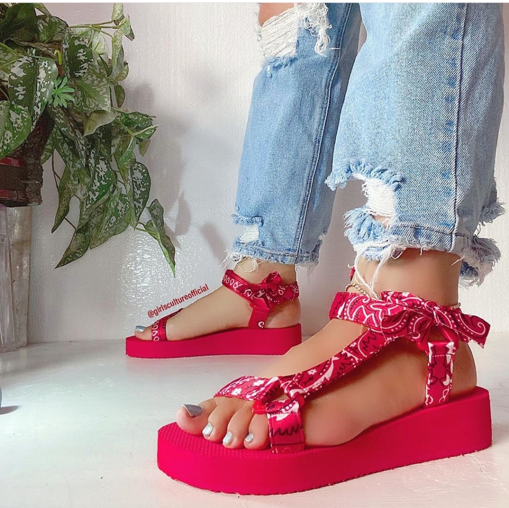 Red Paisley Bandana Velcro Strap Sandal